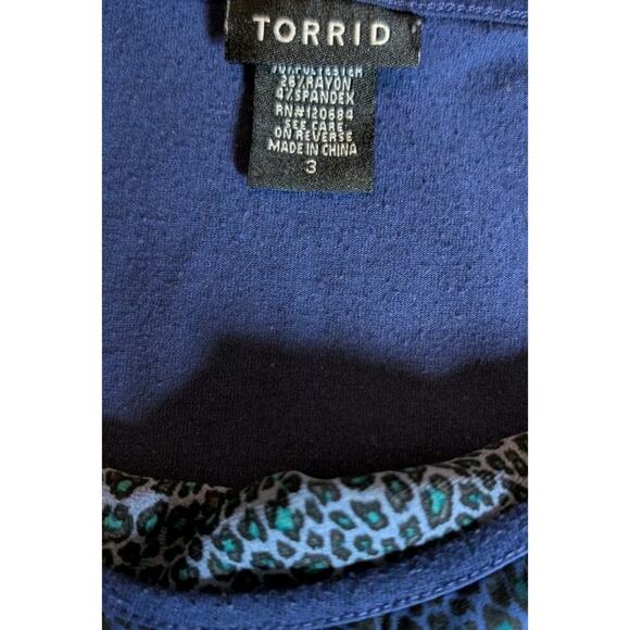 TORRID NAVY GREEN LEOPARD PRINT RAGLAN LONG SLEEVE TEE 3X - Picture 5 of 7